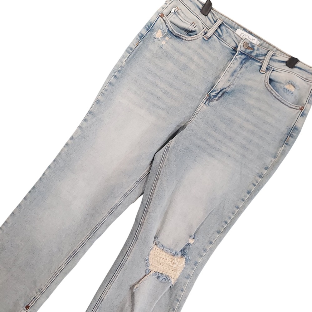 Judy Blue Straight Leg Jeans Women 15/32 Light Wash Distressed Side Slit (32x30)
